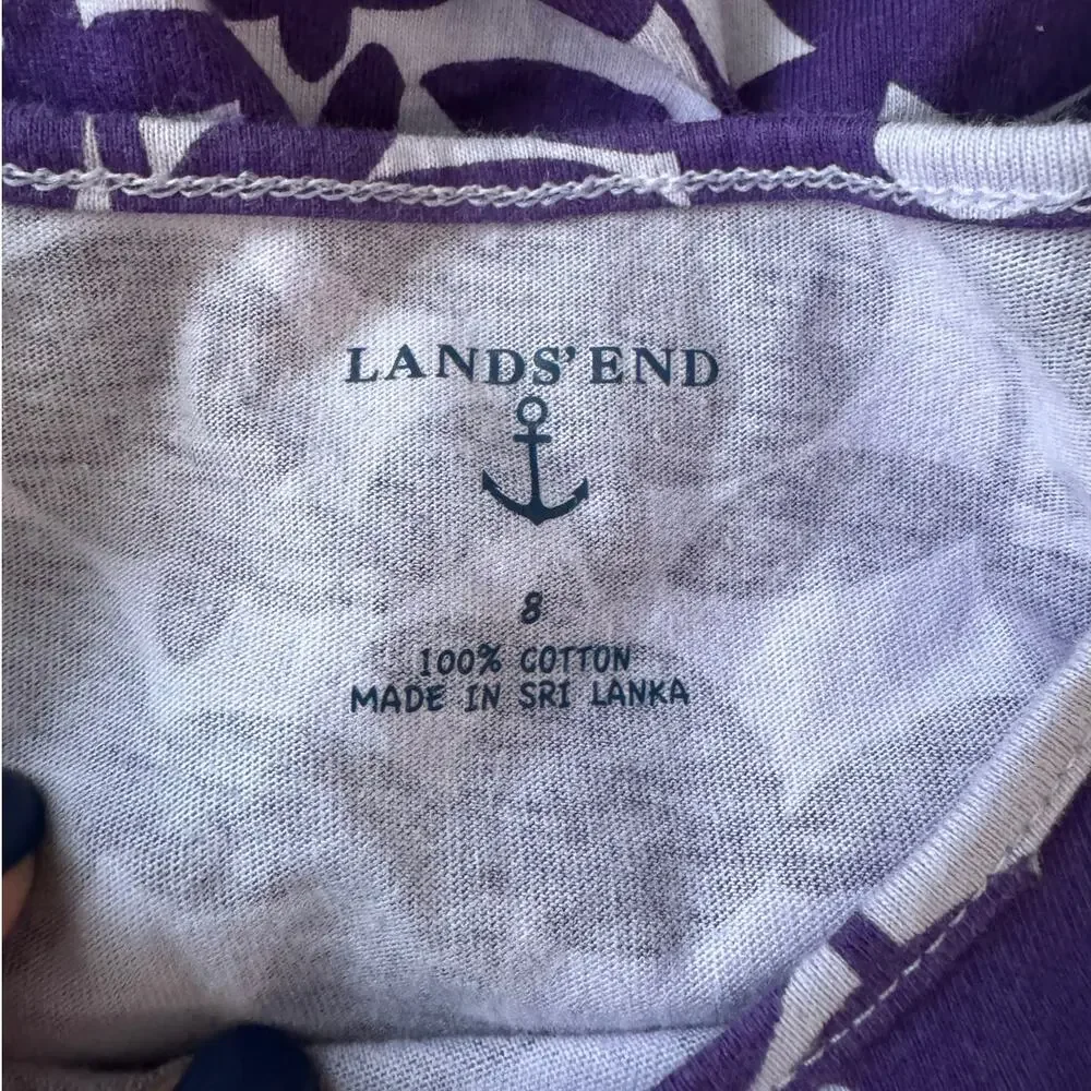 NWT Lands' End | Purple Floral Short Sleeve Tiered Knit Dress | Size 8
